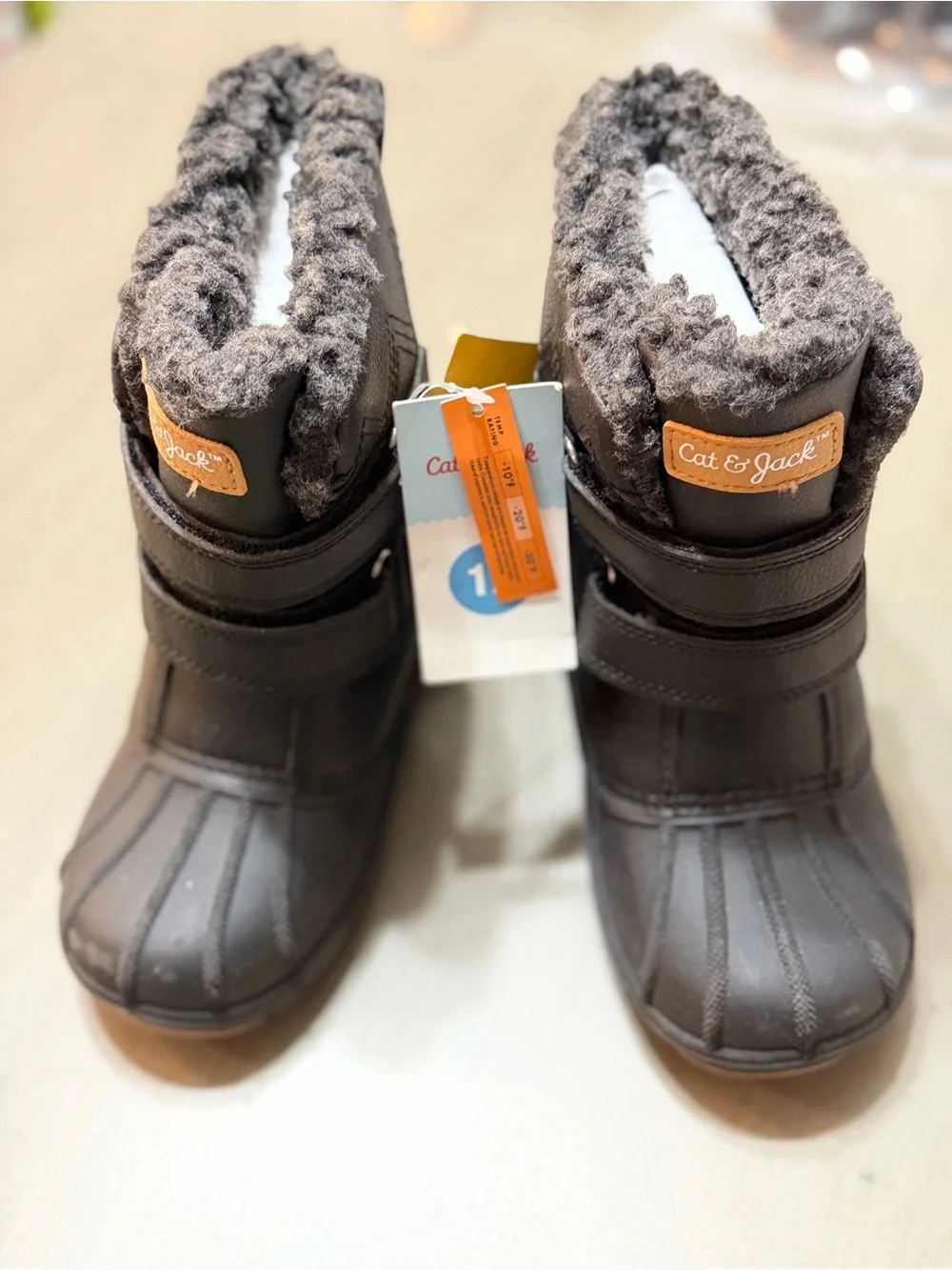 Jump Black Kids Waterproof Winter Boots with Gray Faux Fur Collar